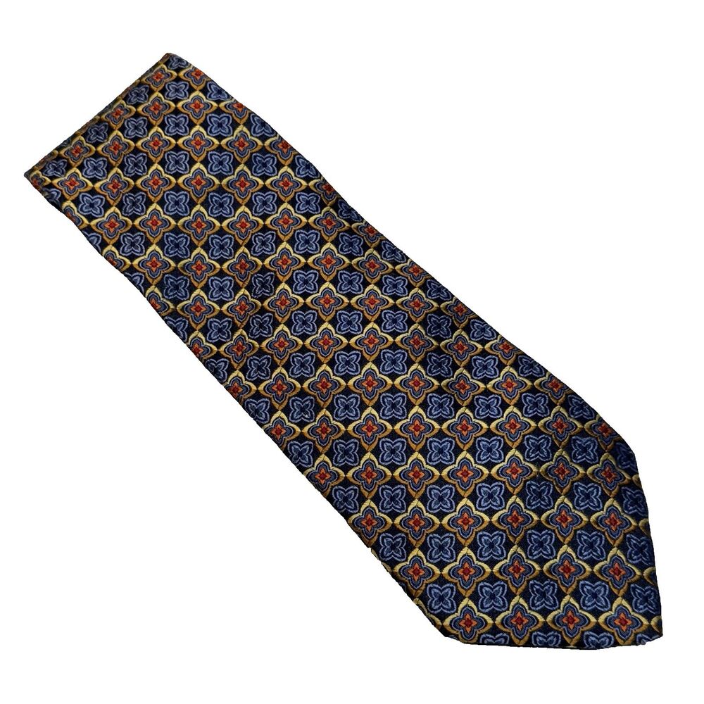 Jos. A. Bank Silk Tie Mens OS Blue Gold Geometric Signature Collection Preppy